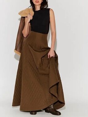 Norma Kamali Long Quilted 'Grace' Skirt in Bark (NWT)